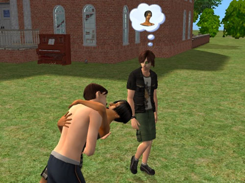 Castor watches Ashely and Brittany making out on the lawn