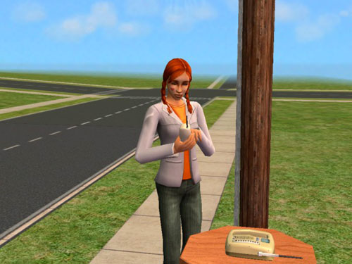 Candice on the phone at the Bus Stop