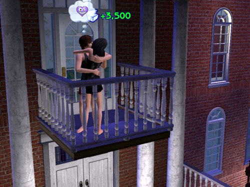 Castor and Allegra sparking on the frat house balcony