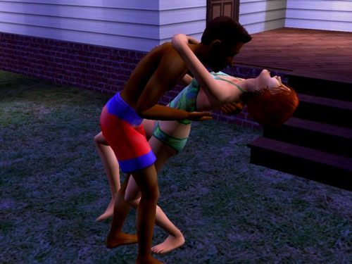 Damion and Gina making out on the lawn