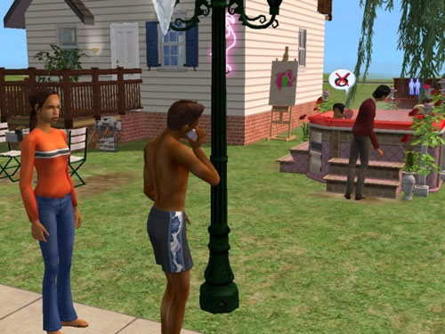 Damion on the phone; various lovers scattered about the lot Damion on the phone; various lovers scattered about the lot