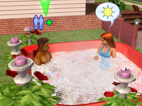 Damion and Lucy talk about the weather, in the hot tub