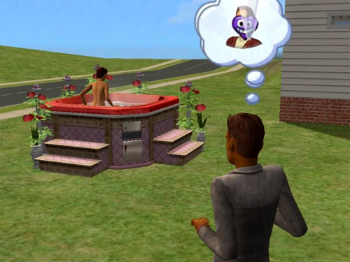 Damion admires Professor Lyndsay, who is getting into the hot tub nude, as usual