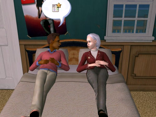 Damion and Professor Jane discuss grades on the bed