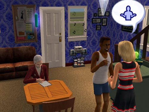 Damion chatting with a cheerleader while Professor Jane does his homework for him