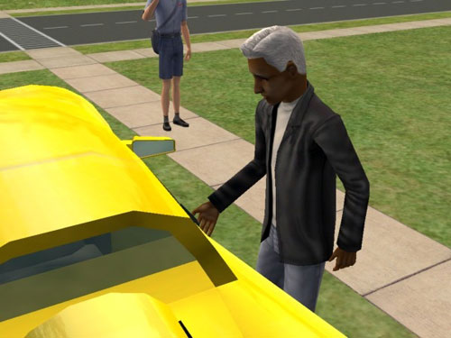 Damion as an elder, with spiffy clothes and a spiffy car