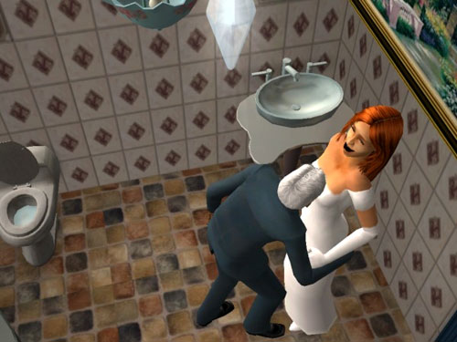 Lucy and Damion in the bathroom