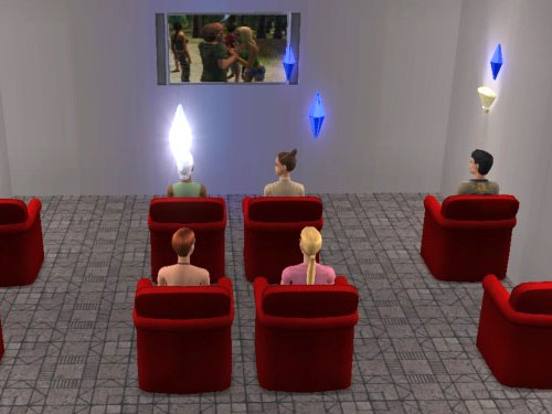 Eleanor watching a movie with her fellow outinggoers