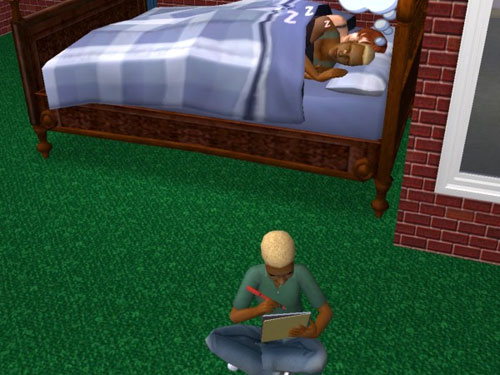 Gabriel does his homework while Gina and Dawson sleep