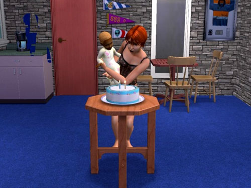 Gina helps Gabriel blow out the candles