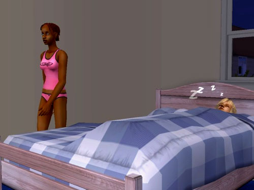 Sheila gets up in her undies, leaving George snoozing in the bed