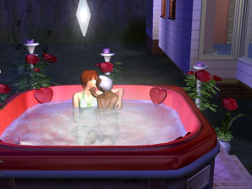 The headmaster tenderly kissing Gina in the hot tub