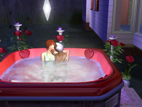 The headmaster tenderly kissing Gina in the hot tub