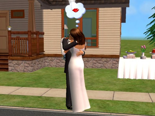 Back from honeymoon; kissing on the lawn