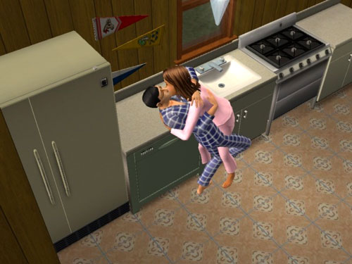 Jane and Martin making out in the kitchen