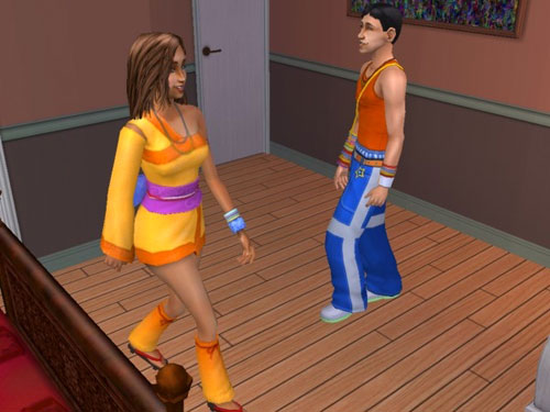 Jane and Martin in weird orange clothes