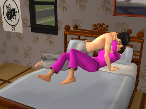 Joan and Peran make out on his bed