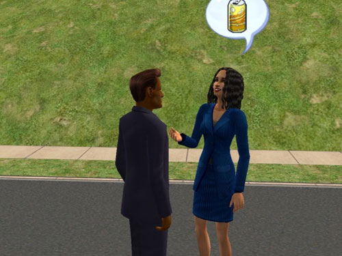 Joe discusses canned beverages with a raven-haired beauty