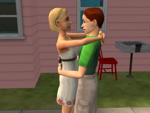Justin and Olivia hug out in front of Justin's place Justin and Olivia hug out in front of Justin's place