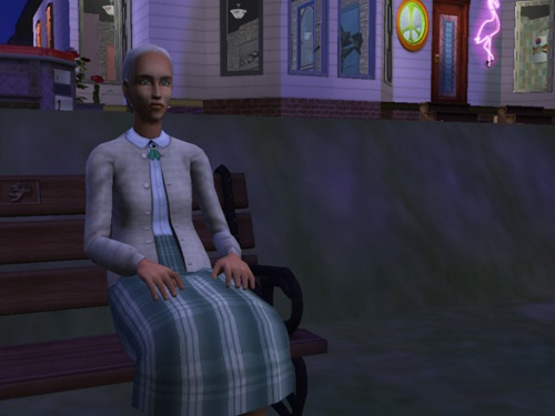 A nanny sitting eerily by the curb, late at night
