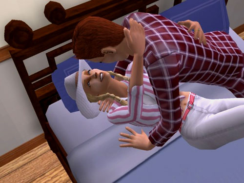 Mitch (now in his PJs) romances Ally on his bed
