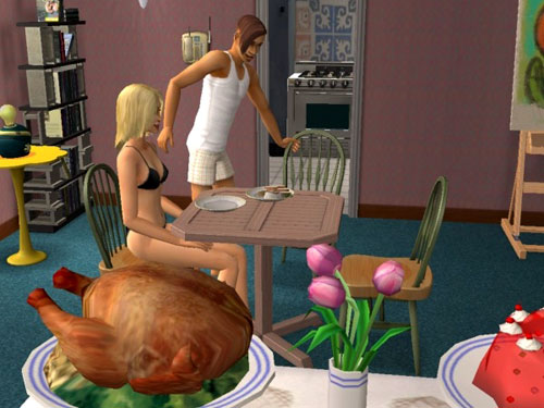 Suzette and the Professor eating turkey Suzette and the Professor eating turkey