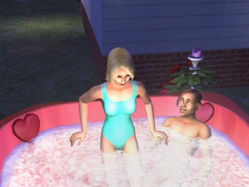 Nolan watches Suzette as she joins him in the tub Nolan watches Suzette as she joins him in the tub