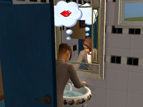 Nolan at the sink, thinking about kissing Nolan at the sink, thinking about kissing