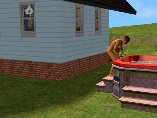 The professor climbs nudely into the hot tub The professor climbs nudely into the hot tub