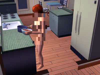 Eleanor cooking in the nude