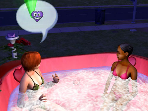 Gina and Regina talking in the hot tub.