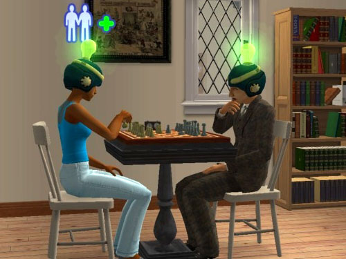 Remington and Ivy playing chess in funny hats