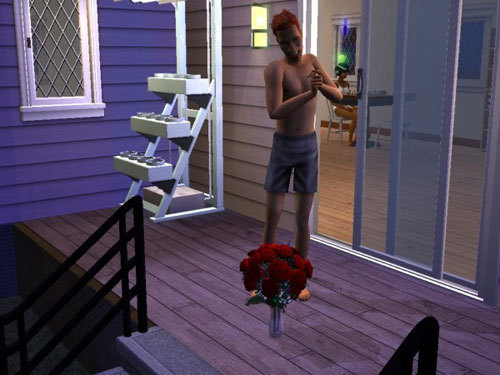 Remington leaves some roses on the porch