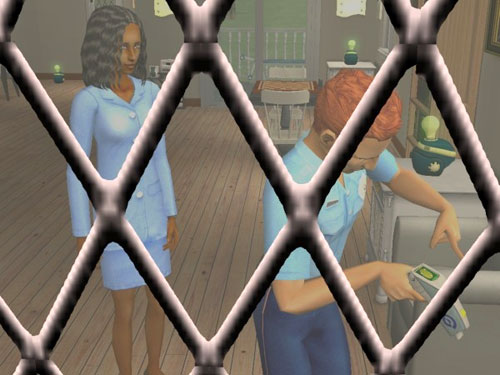 Arty window-shot of Ivy watching Remington use the fingerprint scanner Arty window-shot of Ivy watching Remington use the fingerprint scanner