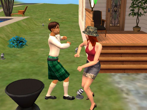 Sally in a halter and skirt, dancing with Brandon