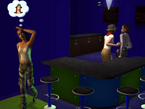 Sally flirting with a barkeep Sally flirting with a barkeep