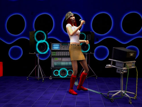Sally singing at the karaoke machine