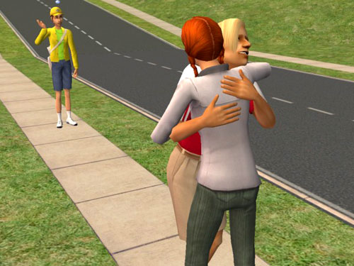 Candice hugs Taylor at the Bus Stop