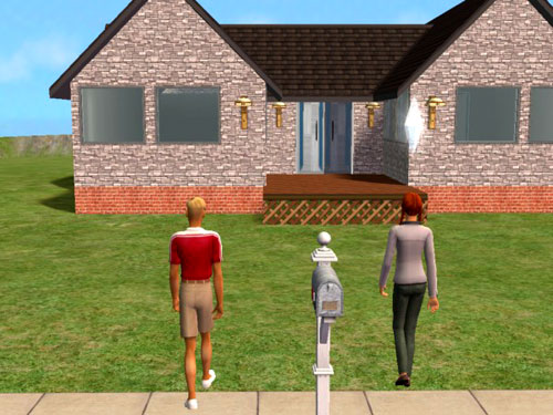 Candice and Taylor admire the exterior of their new house