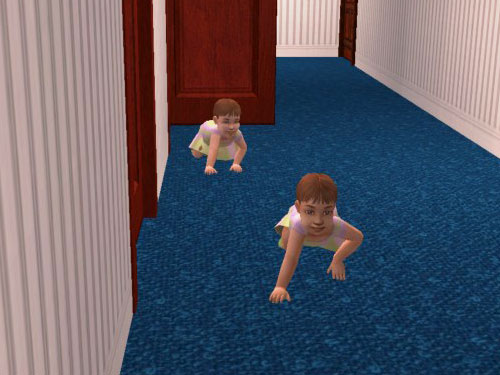 Jan and Jen crawling down the hallway